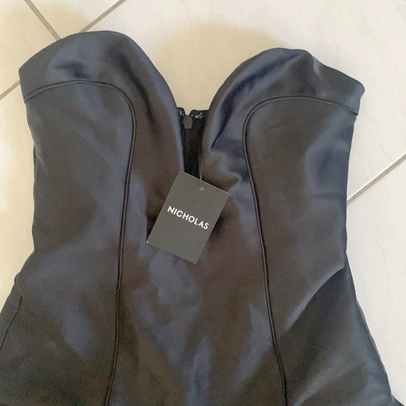 NEW Nicholas Lumo Deep Sweetheart Drop Waist Black Black Tie Mini Dress - Picture 5 of 10